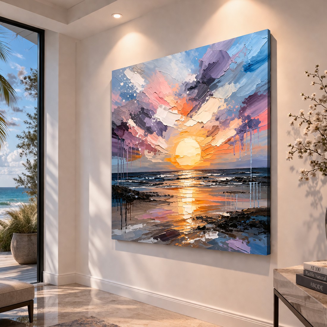 Canvas artwork placed in a generated scene: hallway placement
