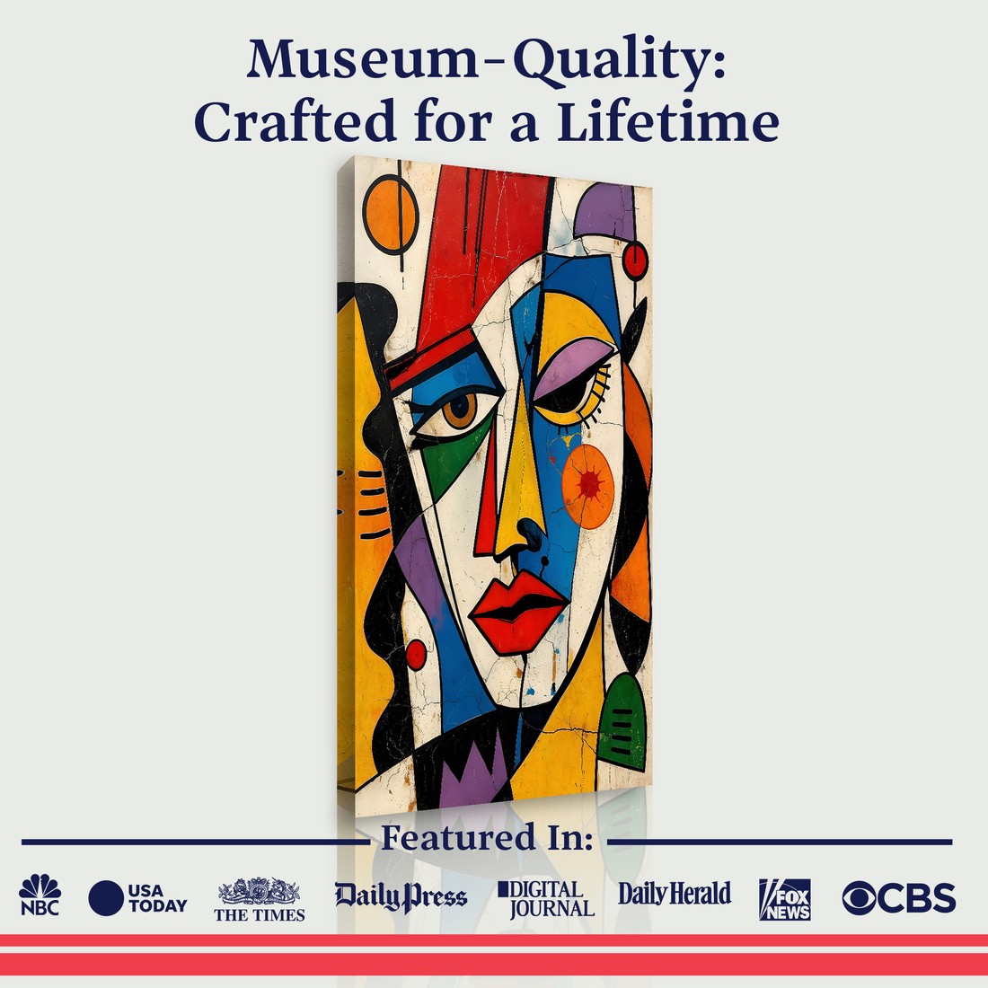 Listing card for a canvas print, showing the artwork and the quality claims